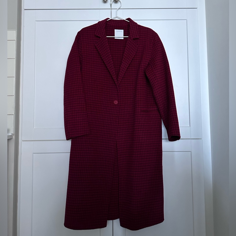 Sandro Paris Abeille Red Plaid Wool Coat